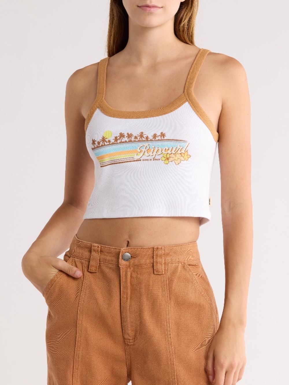 Rip Curl Sunset Baby Tank Top Ribbed Large White NWT